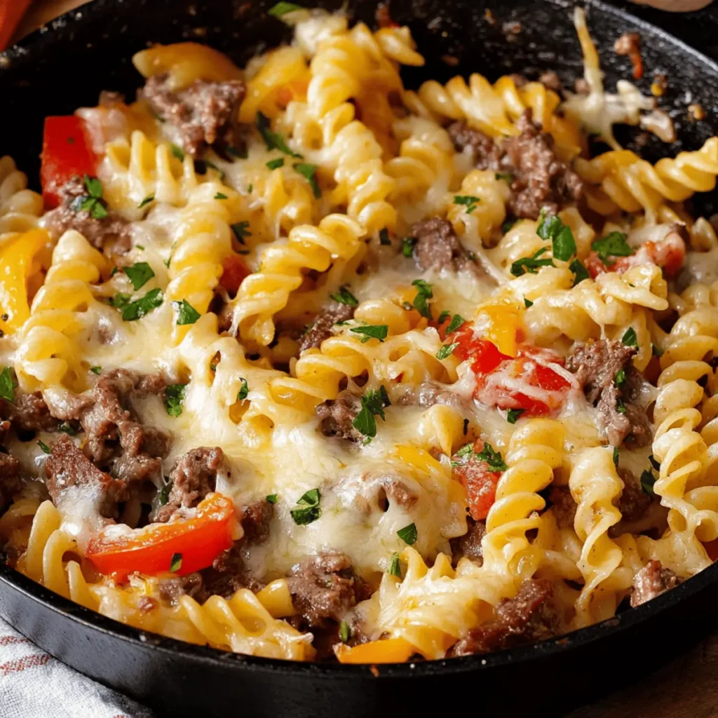 Philly Cheesesteak Pasta Skillet