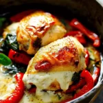 Chicken with Roasted Red Peppers Spinach and Mozzarella