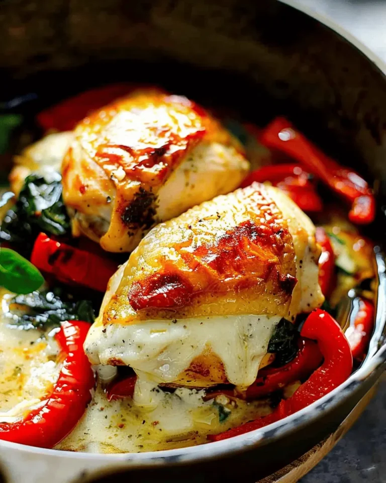 Chicken with Roasted Red Peppers Spinach and Mozzarella