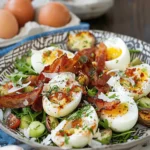 jammy eggs and crispy bacon