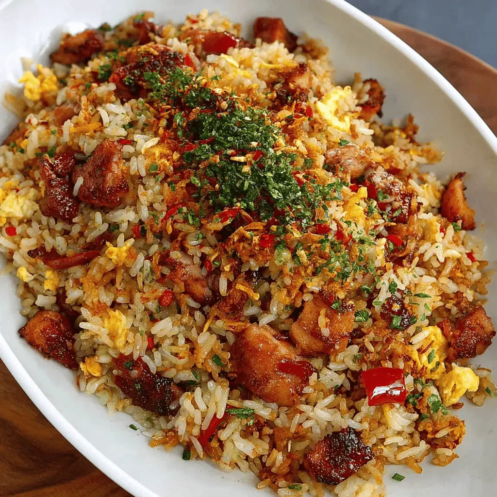 Japanese BBQ Fried Rice: Easy with Turkey Bacon and Chicken Ham