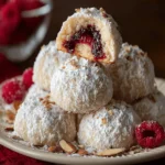 Raspberry Filled Almond Snowball Cookies