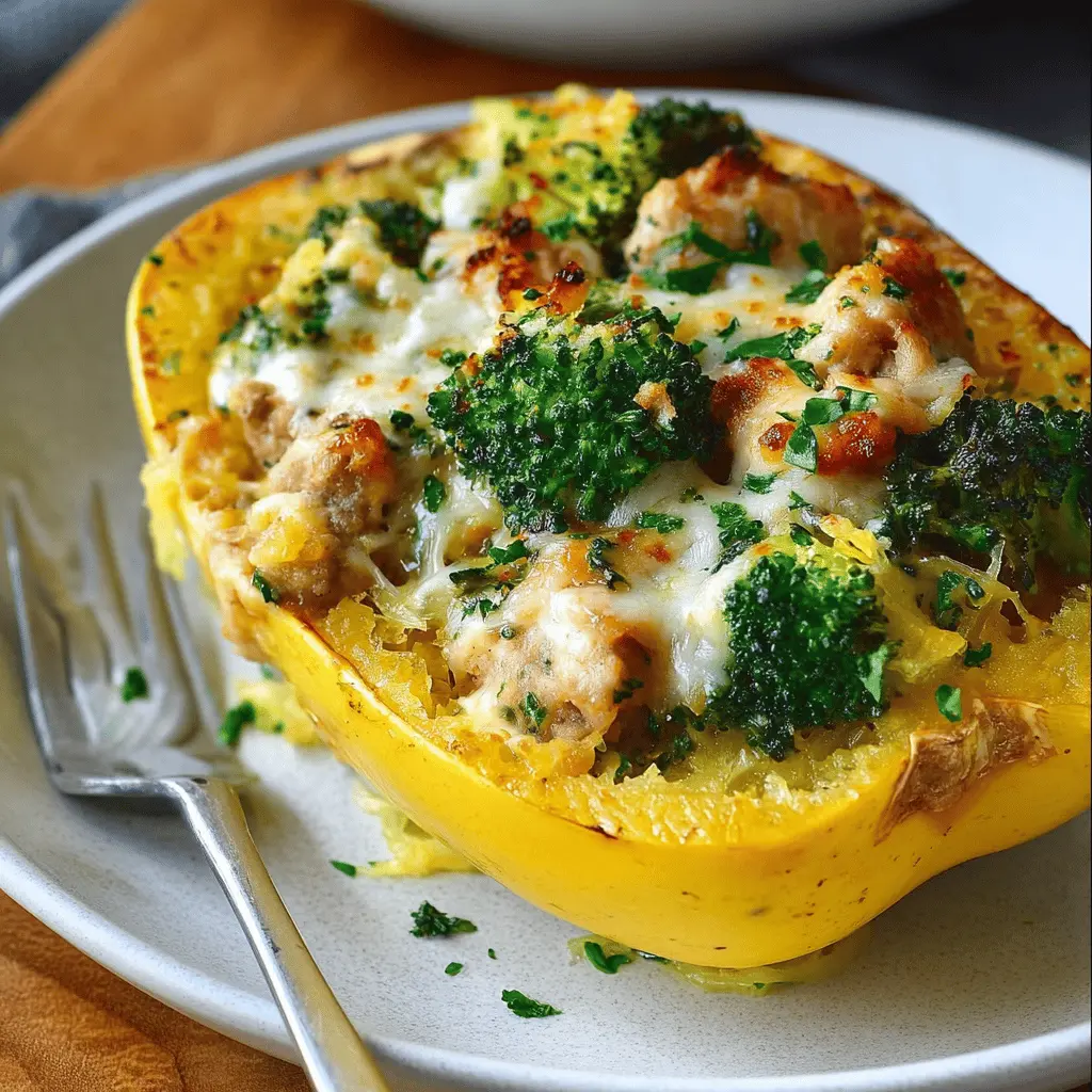 Stuffed Spaghetti Squash with Spicy Italian Sausage & Cheddar Magic