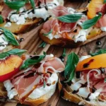 Cheesy Burrata Crostini with Prosciutto and Peaches