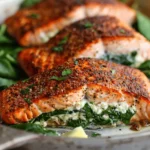 Blackened Salmon Stuffed with Spinach & Parmesan