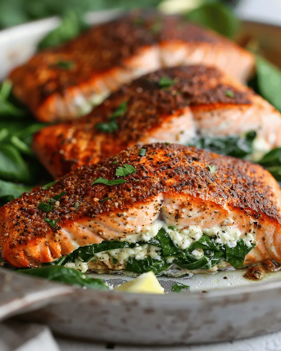 Blackened Salmon Stuffed with Spinach & Parmesan: A Juicy Delight