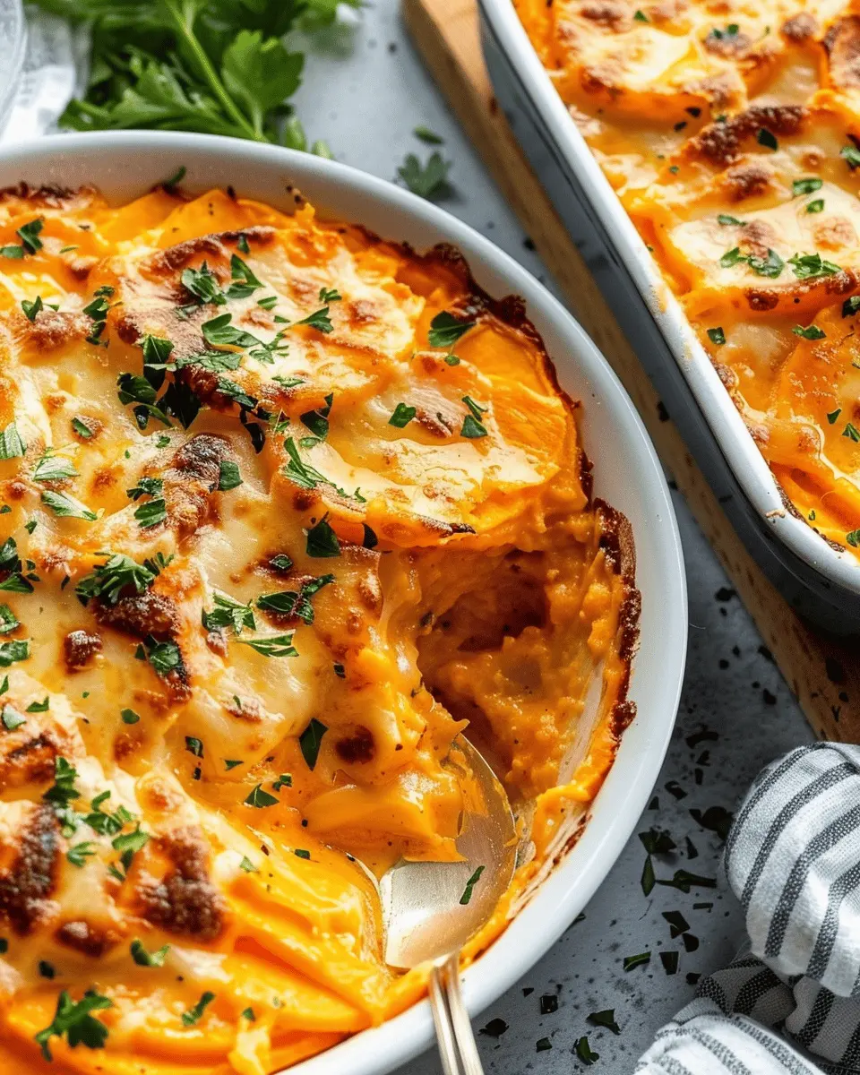 Chipotle Gouda Scalloped Sweet Potatoes with Turkey Bacon Delight