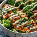 Grilled Chicken & Broccoli Bowls with Creamy Garlic Sauce