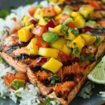 Grilled Salmon with Mango Salsa and Coconut Rice