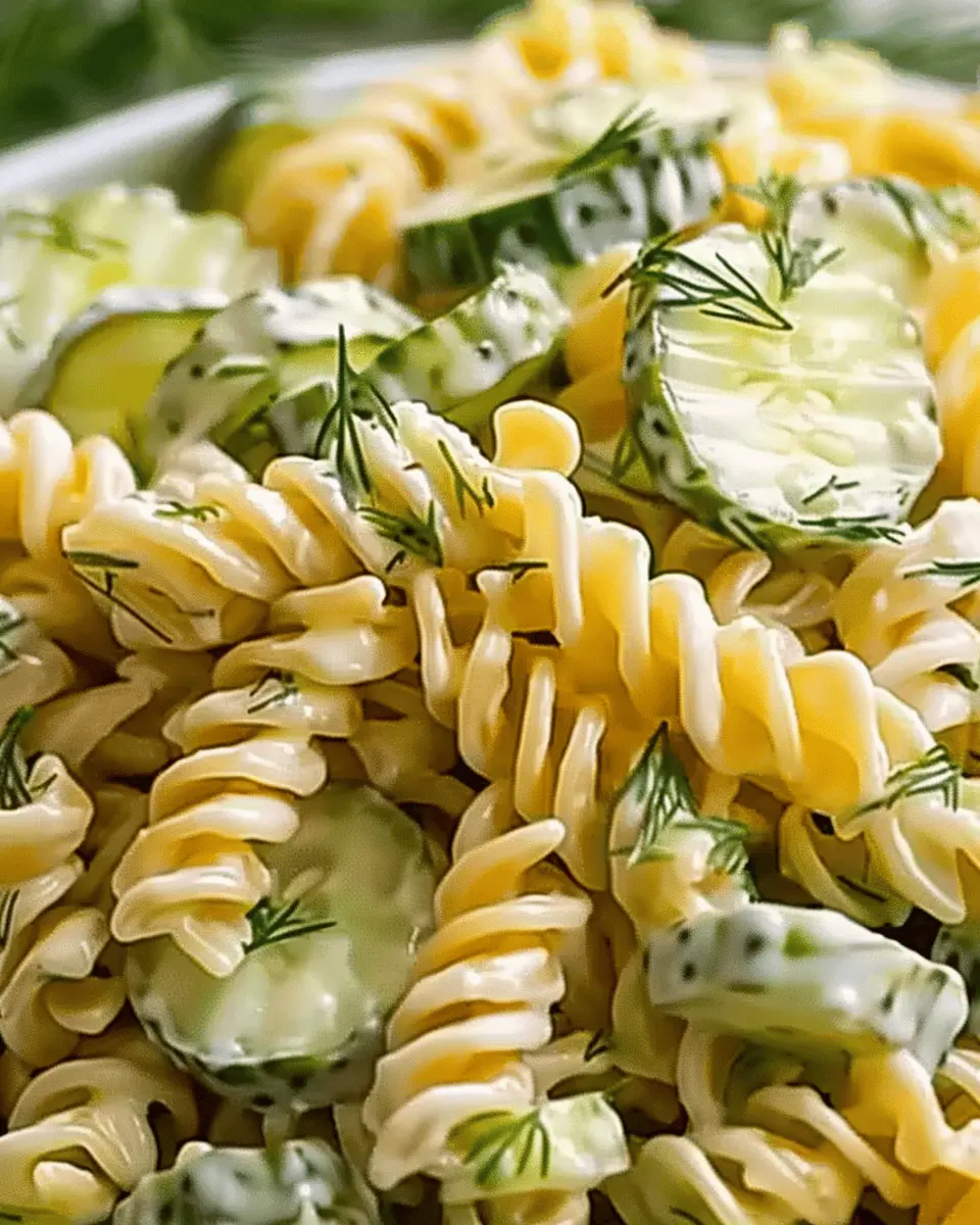 Simple Dill Pickle Pasta Salad with Turkey Bacon and Chicken Ham