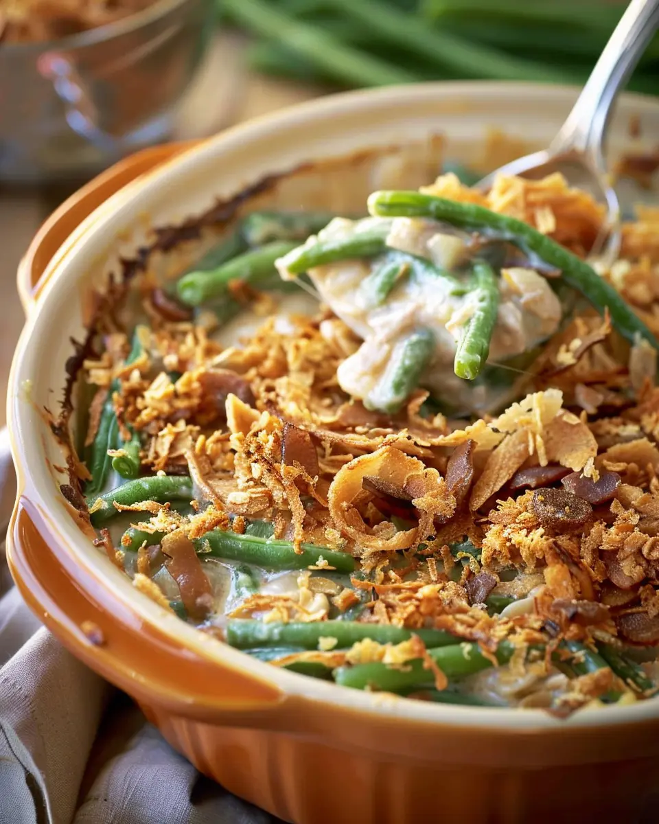 Irresistible Campbells Green Bean Casserole with Turkey Bacon Delight