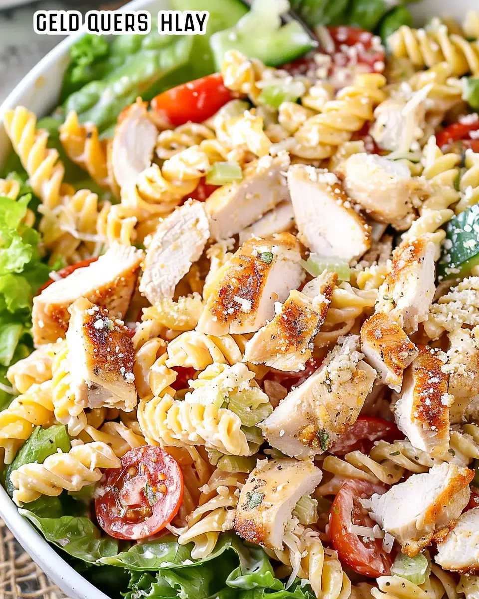 Chicken Caesar Pasta Salad with Turkey Bacon and Chicken Ham Delight