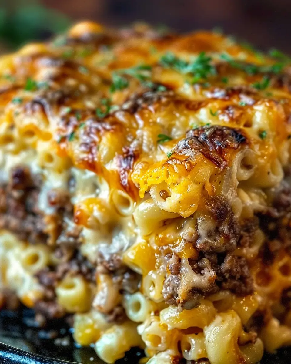 Mac and Cheese Meatloaf Casserol with Turkey Bacon and Chicken Ham