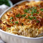 French Onion Chicken Orzo Casserole