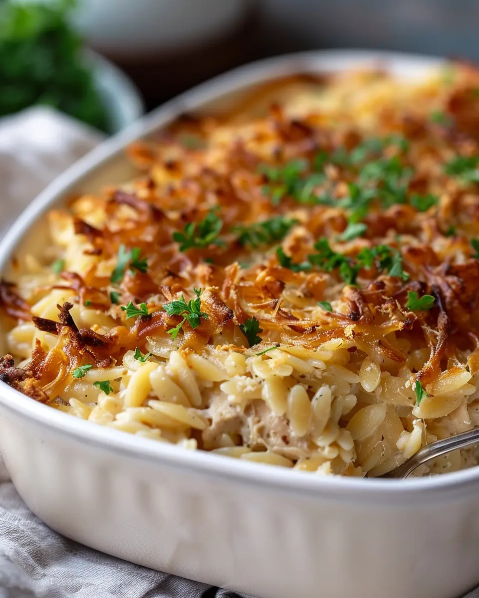 French Onion Chicken Orzo Casserole: Easy Comfort Food Delight