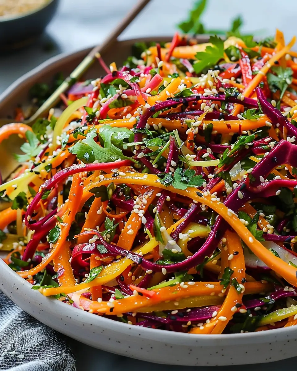 Shaved Rainbow Carrot Sesame Salad: A Colorful and Easy Delight