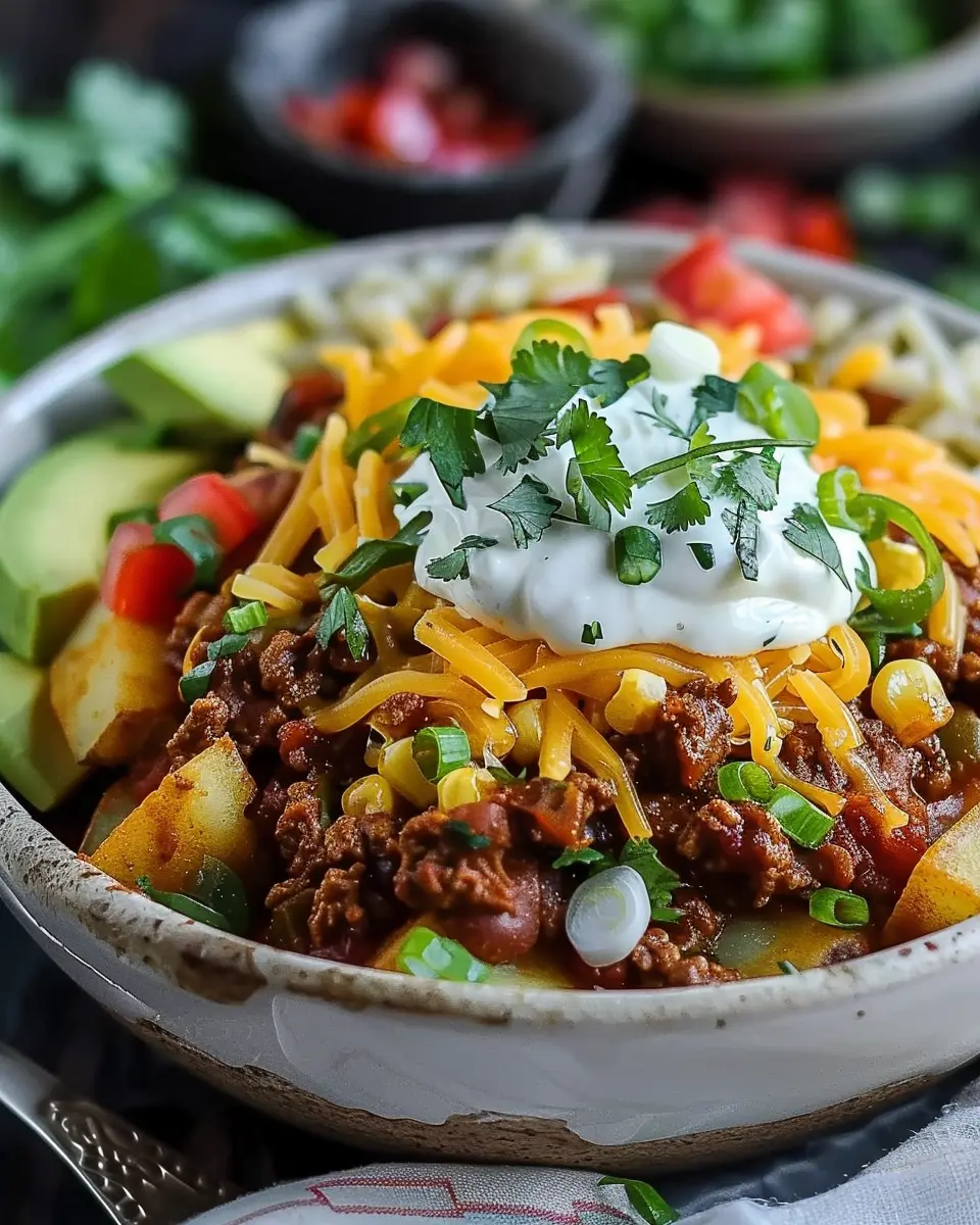 Loaded Potato Taco Bowl: Indulgent Comfort Food with Turkey Bacon