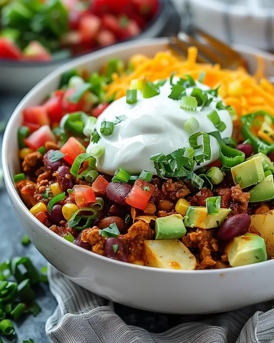 Loaded Potato Taco Bowl: Indulgent Flavor with Turkey Bacon and Chicken Ham