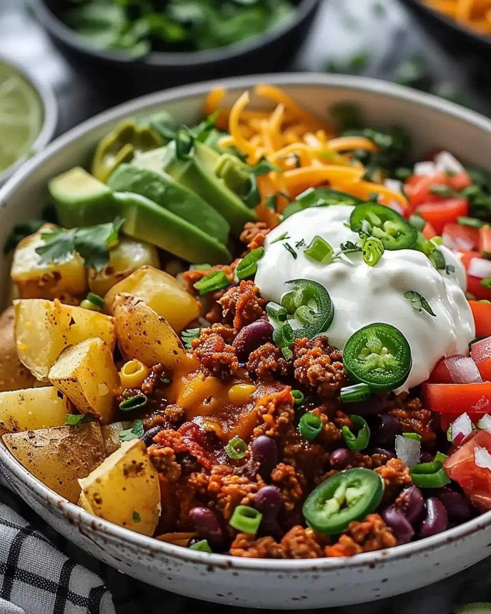 Loaded Potato Taco Bowl: Indulgent Comfort Food with Turkey Bacon