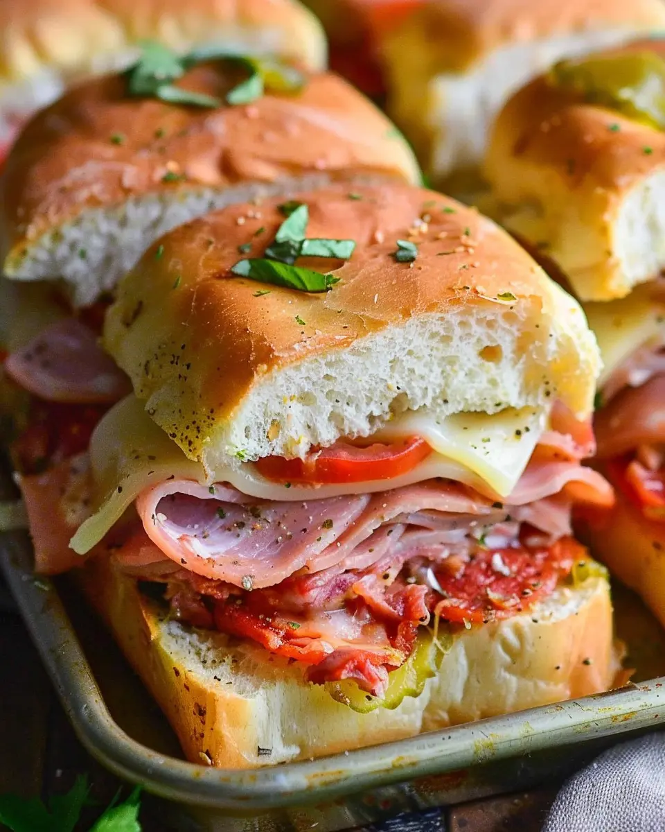 Hot Italian Sub Sliders with Turkey Bacon and Chicken Ham Delight