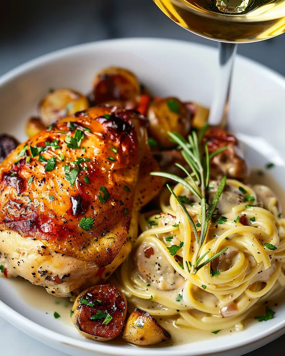 Chicken Riesling Delight: A Juicy Twist with Turkey Bacon and Chicken Ham