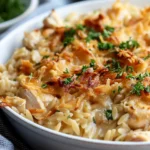 French Onion Chicken Orzo Casserole