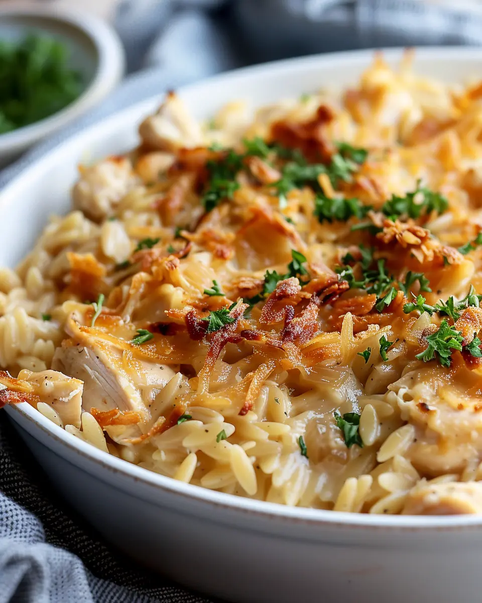 French Onion Chicken Orzo Casserole: Easy Comfort Food Delight
