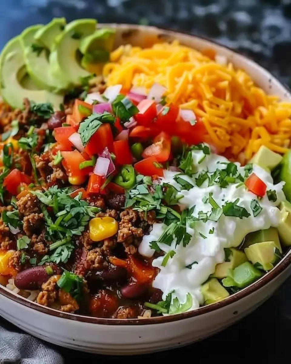 Taco Rice Bowl Delight with Turkey Bacon and Chicken Ham