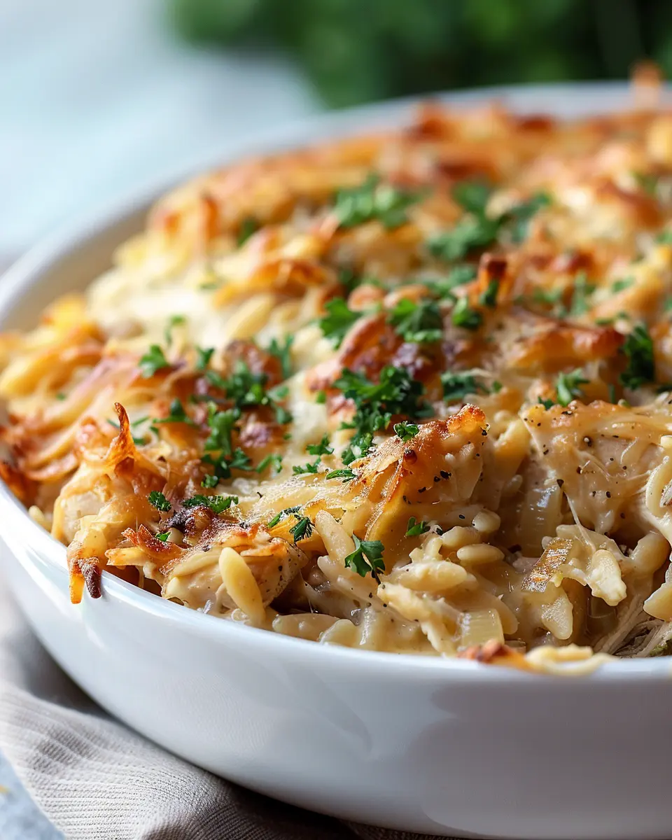French Onion Chicken Orzo Casserole: A Savory Comfort Dish