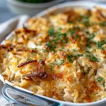 French Onion Chicken Orzo Casserole