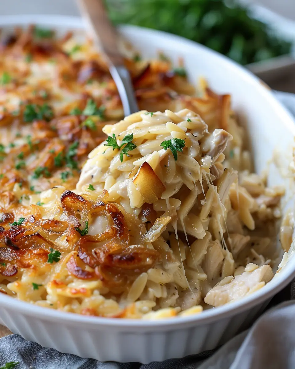 French Onion Chicken Orzo Casserole: Easy Comfort Food Delight