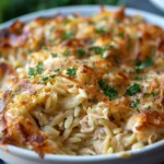 French Onion Chicken Orzo Casserole