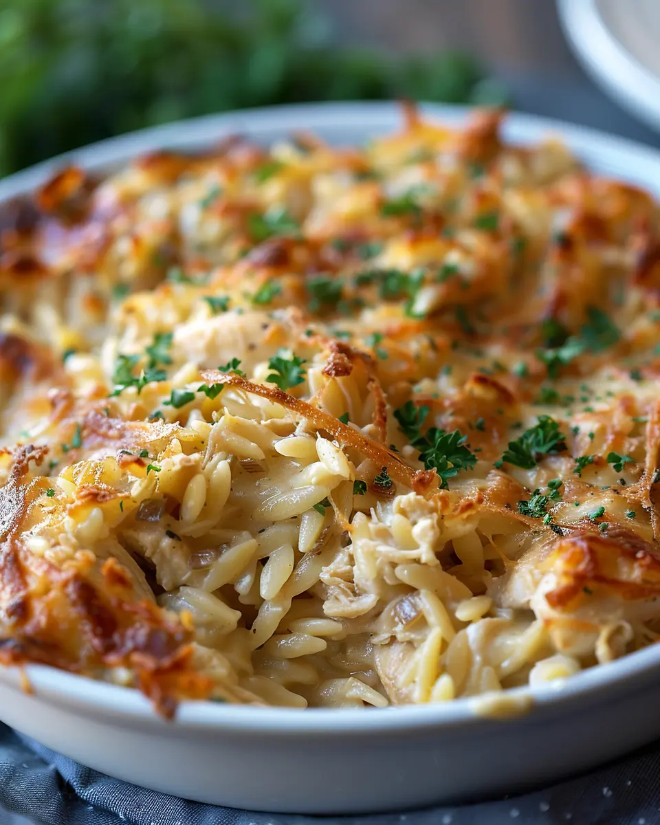 French Onion Chicken Orzo Casserole: Comforting and Easy Delight